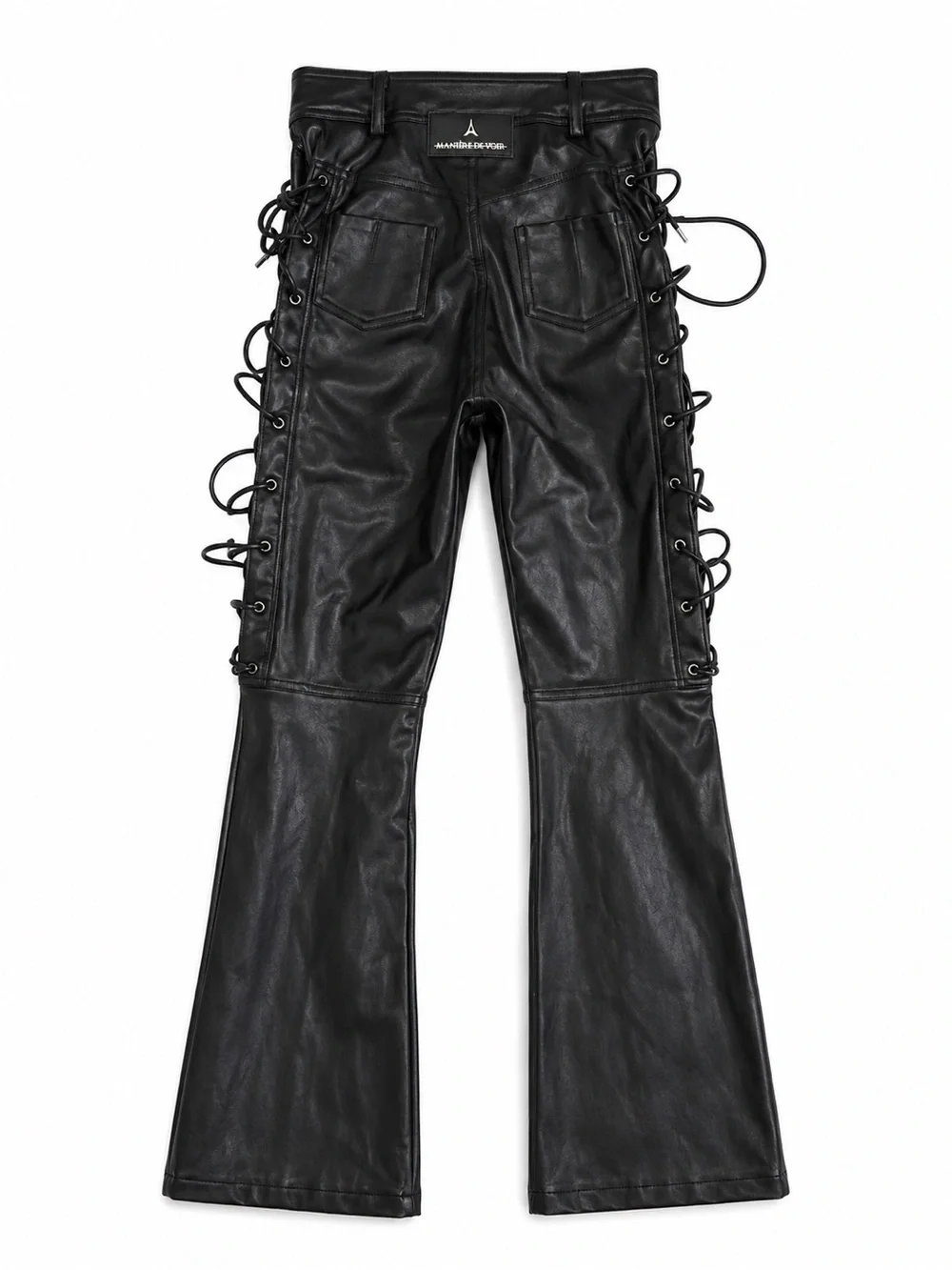 Manière De Voir Ambre Vegan Leather Lace-Up Flared Trousers | Black | Size 2 - Picture 8 of 15